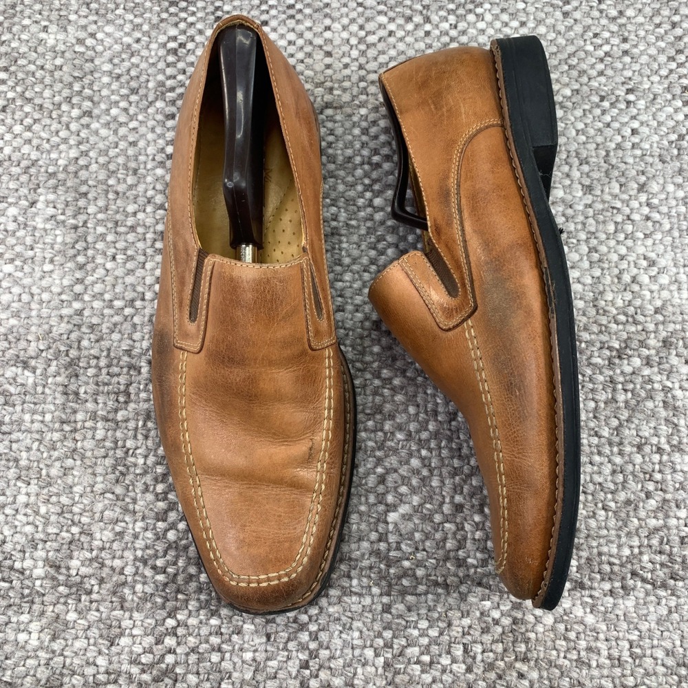 Sandro Moscoloni Slip On Loafers Mens 10D Tan Leather Square Moc Toe Brazil